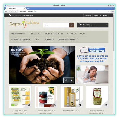 Shop on-line, vista da personal computer, pagina principale